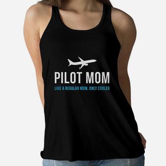 Pilot Mom Cute Airplane Ladies Flowy Tank - Seseable