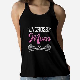 Pink Lacrosse Mom Lax Sticks Gift For Sons Game Day Ladies Flowy Tank - Seseable