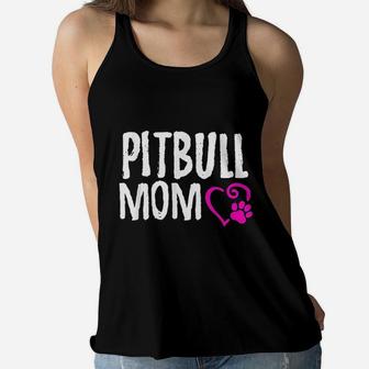 Pitbull Mom I Love My Pitbull Ladies Flowy Tank - Seseable