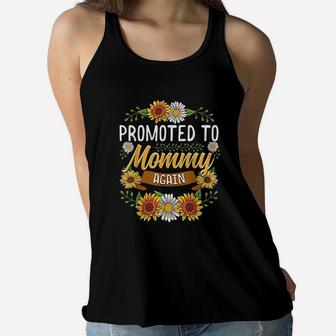Promoted To Mommy Again Sunflower Ladies Flowy Tank - Seseable