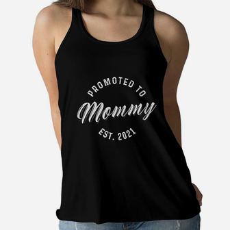 Promoted To Mommy Est 2021 Cute New Mom Gift For Wife Ladies Flowy Tank - Seseable