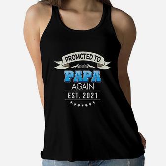 Promoted To Papa Again Est 2021 New Mom Dad Mother Father Ladies Flowy Tank - Seseable