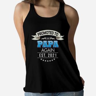 Promoted To Papa Again Est 2021 New Mom Dad Mother Father Ladies Flowy Tank | Seseable UK