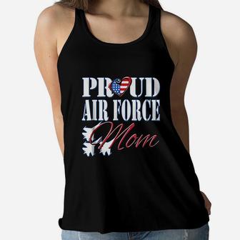 Proud Air Force Mom Us Heart Military Mothers Day Ladies Flowy Tank - Seseable