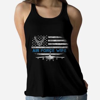 Proud Air Force Wife Veteran Flag Gift Ladies Flowy Tank - Seseable