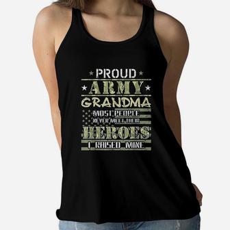 Proud Army Grandma I Raised My Heroes Camo Army Grandmother Ladies Flowy Tank - Seseable