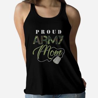 Proud Army Mom Art Cute Military Mama Design Usa Gift Ladies Flowy Tank - Seseable