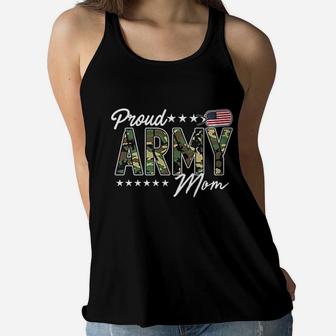 Proud Army Mom For Mothers Of Soldiers And Veterans Ladies Flowy Tank - Seseable