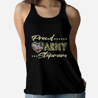 Proud Army Stepmom Us Flag Dog Ladies Flowy Tank - Seseable
