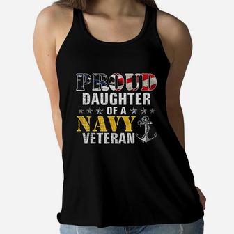 Proud Daughter Of A Navy Veteran American Flag Military Gift Ladies Flowy Tank - Seseable