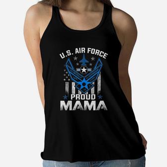 Proud Mama Us Air Force American Flag Ladies Flowy Tank - Seseable