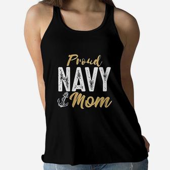 Proud Navy Mom Anchor Ladies Flowy Tank - Seseable