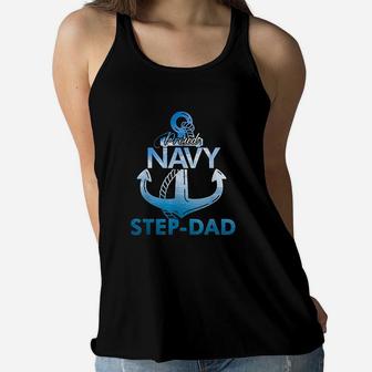 Proud Navy Step Dad Gift Lover Veterans Day Ladies Flowy Tank - Seseable