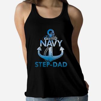 Proud Navy Step-dad Gift Lover Veterans Day Ladies Flowy Tank - Seseable