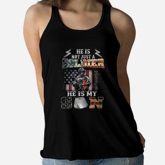 Proud Soldier Army Parents Mom Dad He Is My Son Ladies Flowy Tank - Seseable