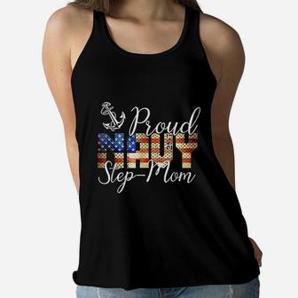 Proud Step Mom Army Veterans Day Ladies Flowy Tank - Seseable