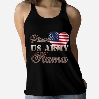Proud Us Army Mama Patriotic Heart Ladies Flowy Tank - Seseable