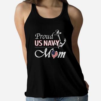 Proud Us Navy Mom Shirt Ladies Flowy Tank - Seseable