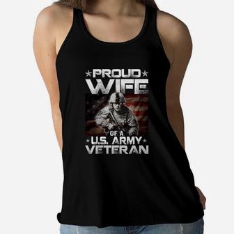 Proud Wife Of A US Army Veteran Meaningful Gift Women Flowy Tank - Seseable