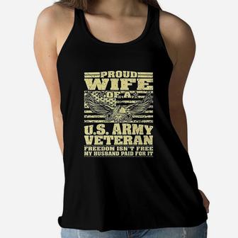 Proud Wife Of An Army Veteran Ladies Flowy Tank - Seseable