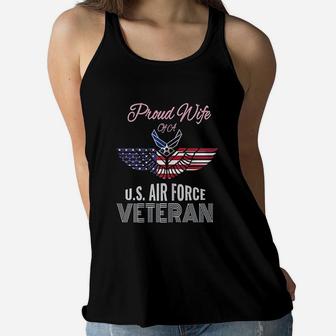 Proud Wife Of Us Air Force Veteran Ladies Flowy Tank - Seseable