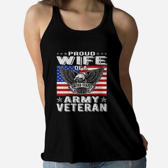 Proud Wife Of Us Army Veteran Patriotic Military Ladies Flowy Tank - Seseable