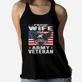 Proud Wife Of Us Army Veteran Patriotic Military Spouse Gift Ladies Flowy Tank - Seseable