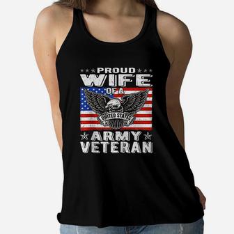 Proud Wife Of Us Army Veteran Patriotic Military Spouse Ladies Flowy Tank - Seseable