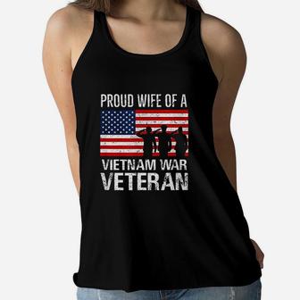 Proud Wife Vietnam War Veteran Husband Wives Matching Design Ladies Flowy Tank - Seseable