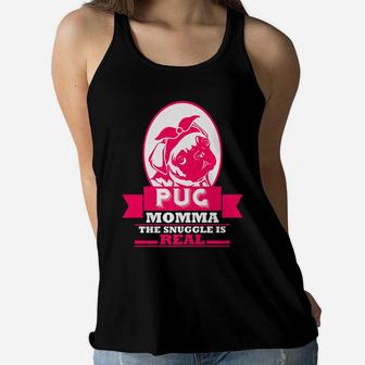 Pug Mom Cute Snuggle Real Funny Pug Dog Owner Gift Ladies Flowy Tank - Seseable