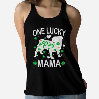 Pug One Lucky Mama Ladies Flowy Tank - Seseable