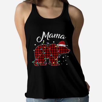 Red Plaid Mama Bear Matching Buffalo Ladies Flowy Tank - Seseable