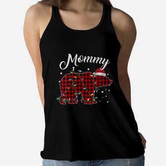 Red Plaid Mommy Bear Matching Buffalo Ladies Flowy Tank - Seseable