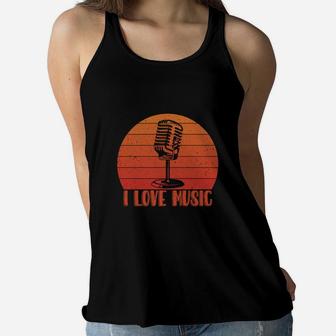 Retro I Love Music Gift Idea For Music Lovers Women Flowy Tank - Seseable