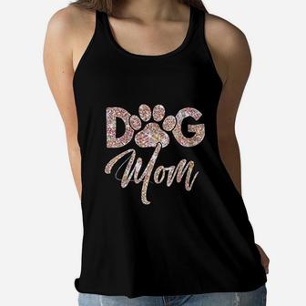 Rose Pink Dog Mom Text Pet Paw Print Animal Lover Ladies Flowy Tank - Seseable