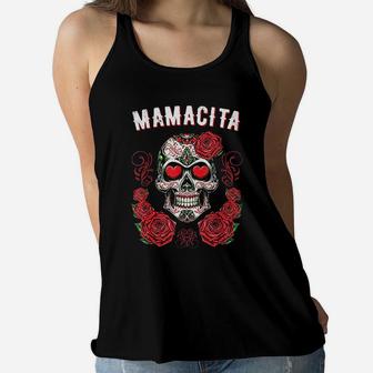 Skull For Women Dia De Los Muertos Mamacita Ladies Flowy Tank - Seseable