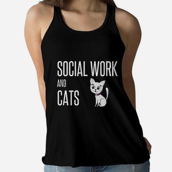 Social Worker Social Work And Cats Lover Dad Mom Owner Cute Ladies Flowy Tank - Seseable
