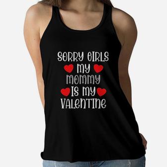 Sorry Girls Mommy Is My Valentine Dinosaur Valentine's Day Ladies Flowy Tank - Seseable