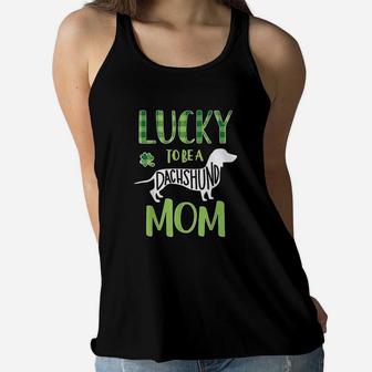 St Patricks Day Dachshund Mom Lucky Dachshund Gift Ladies Flowy Tank - Seseable