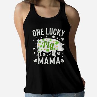 St Patricks Day Pig One Lucky Mama Mom Ladies Flowy Tank - Seseable
