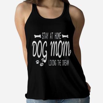 Stay At Home Dog Mom Gifts For Women Paws Print Letters Ladies Flowy Tank - Seseable