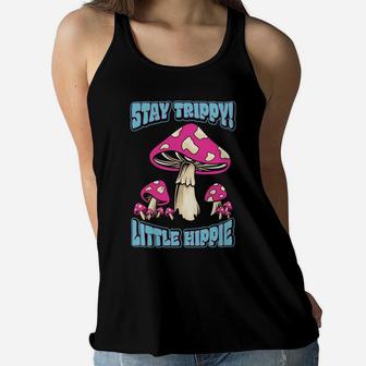 Stay Trippy Little Hippie Pink Mushrooms Gift Women Flowy Tank - Seseable