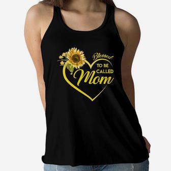 Sunflower Blessed To Be Called Mom Ladies Flowy Tank - Seseable