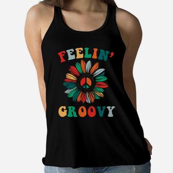 Sunflower Feelin Groovy Hippie Love Peace Sign Women Flowy Tank - Seseable