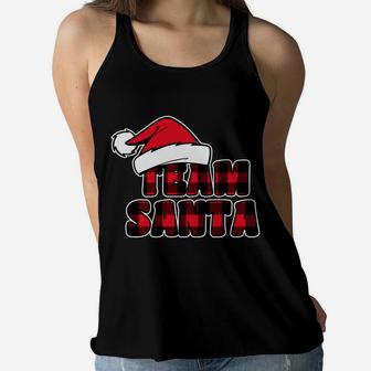 Team Santa Christmas Buffalo Red Plaid Xmas Santa Hat Women Flowy Tank - Seseable