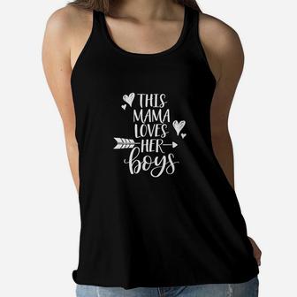 This Mama Loves Her Boys Funny Mom With Sayings Gift Ladies Flowy Tank - Seseable