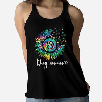 Tie Dye Dog Mom Paw Prints Hippie Sunflower Peace Dog Lovers Women Flowy Tank - Seseable
