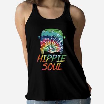 Tie Dye Hippie Van Peace Symbol Gift Lovers Women Flowy Tank - Seseable
