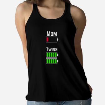 Tired Twin Mom Low Battery Charge Ladies Flowy Tank - Seseable