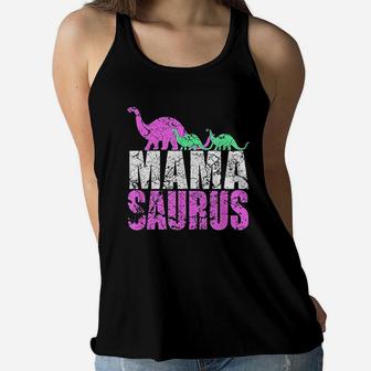 Twin Mom Mama Saurus Dinosaur Mothers Day Ladies Flowy Tank - Seseable